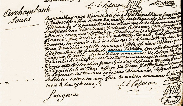 Acte de d�c�s de Louis Archambault