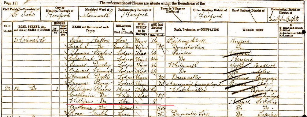 Recensement 1881 - Famille Reeves